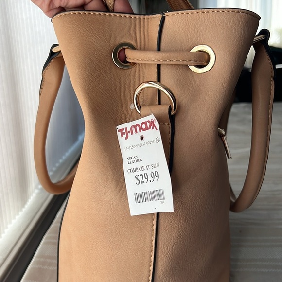 Tan Vegan Leather Tote with removable Strap - Picture 15 of 15
